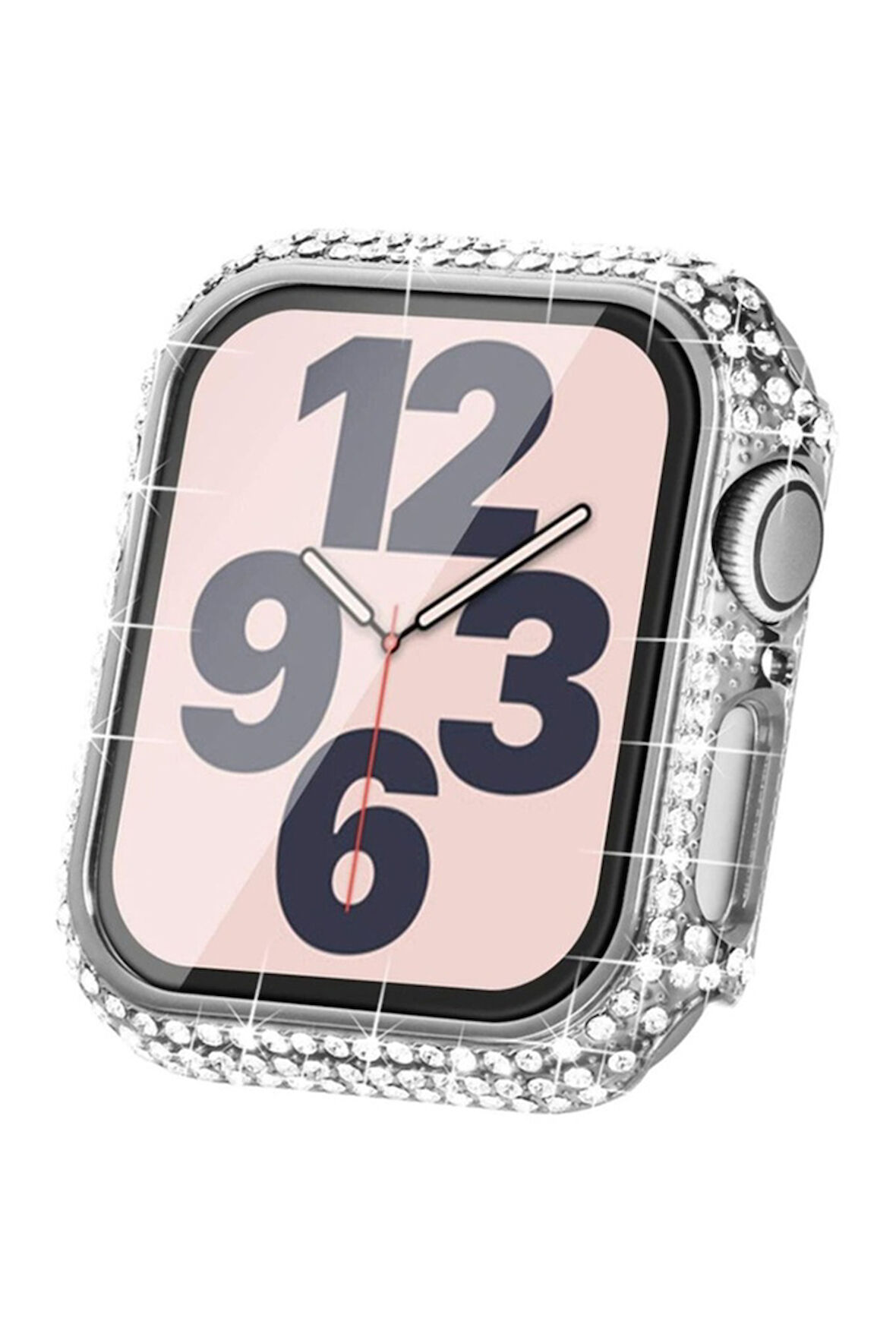 Apple Watch 7 41mm Uyumlu Zore Watch Gard 24 Kenarları Taşlı Sert PC Kasa Ve Ekran Koruyucu Gümüş