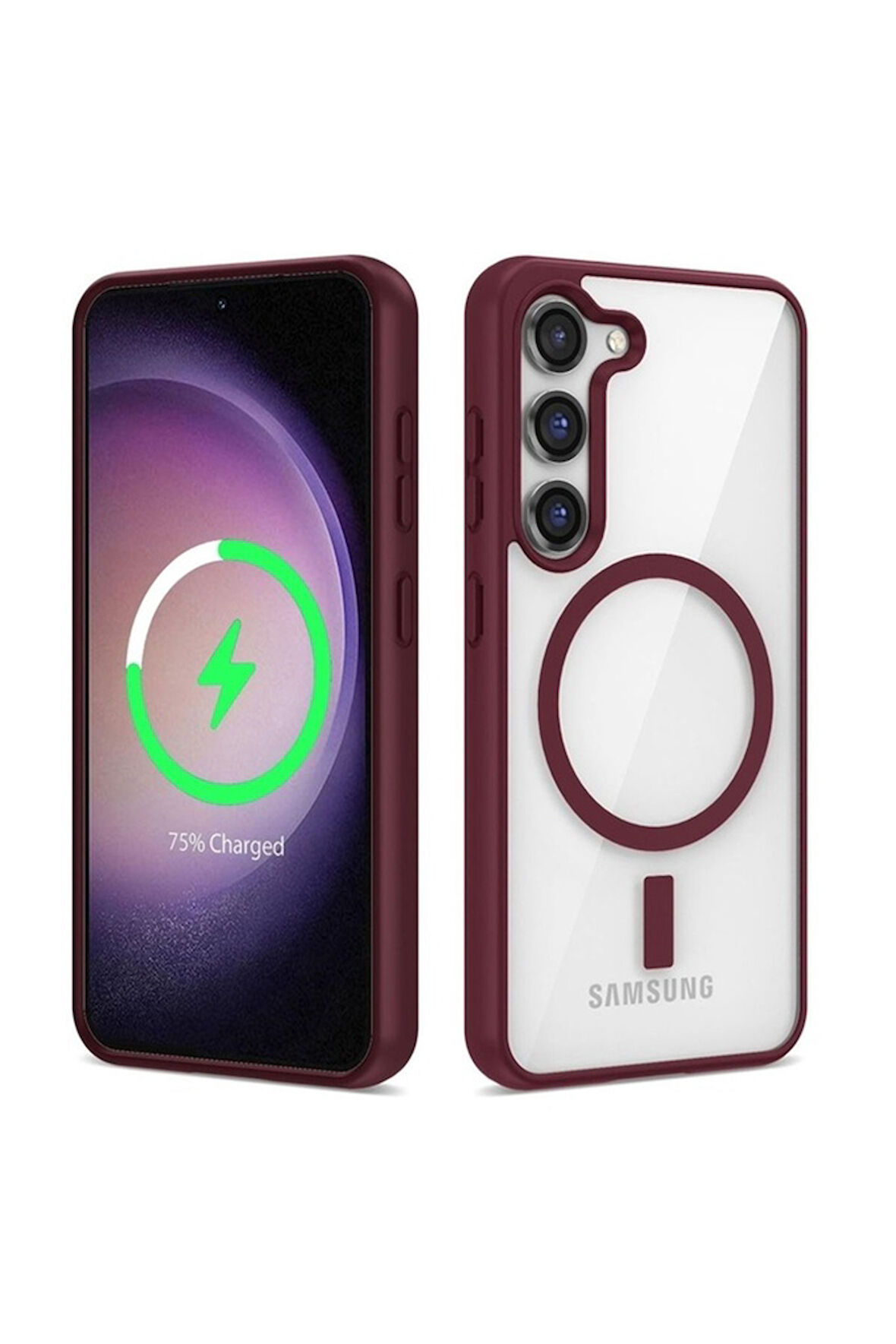 Samsung Galaxy S22 Uyumlu Kılıf Magsafe Wireless Şarj Özellikli Silikon Zore Ege Kapak Koyu Kırmızı