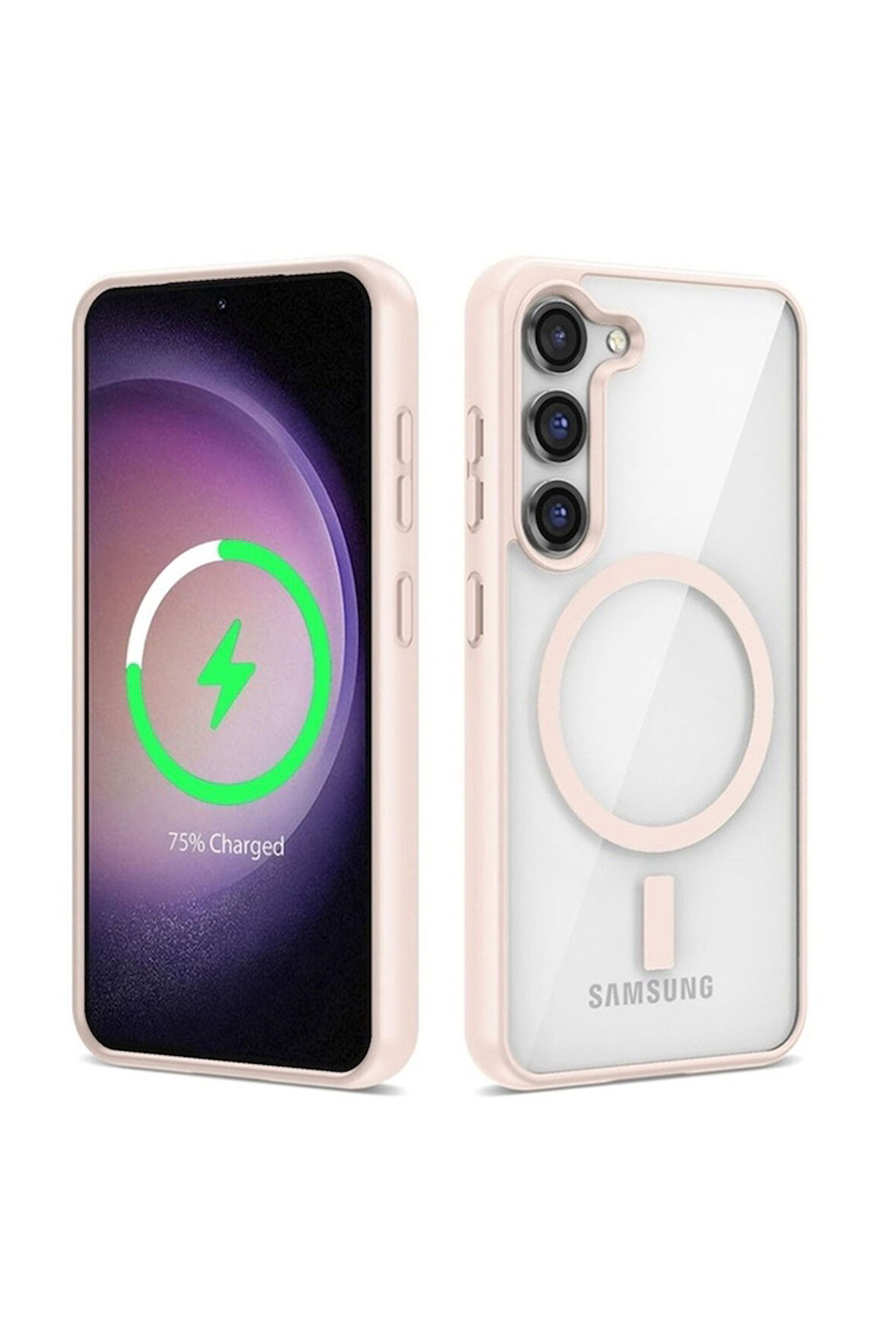 Samsung Galaxy S22 Uyumlu Kılıf Magsafe Wireless Şarj Özellikli Silikon Zore Ege Kapak Pembe