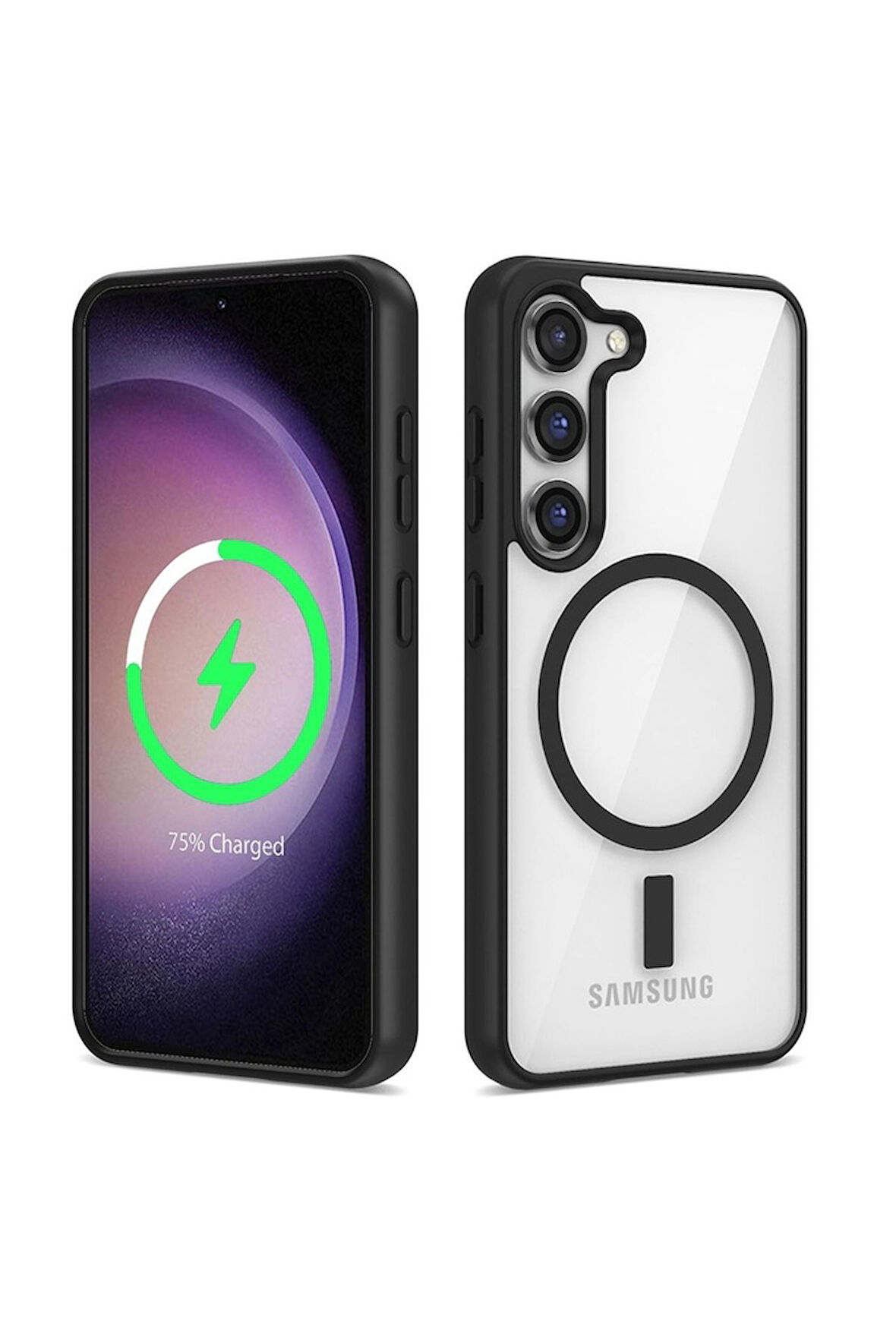 Samsung Galaxy S23 Uyumlu Kılıf Magsafe Wireless Şarj Özellikli Silikon Zore Ege Kapak Siyah