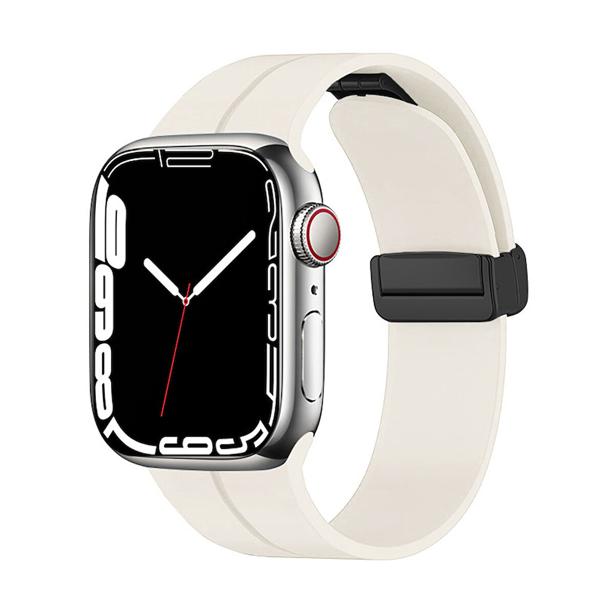 Apple Watch 7 41mm Uyumlu Kordon Silikon Metal Mıknatıslı Toka Zore KRD-84 Kayış Soft White