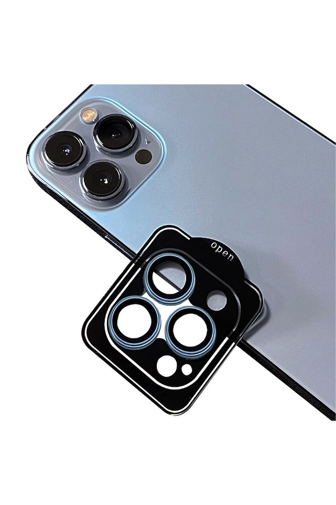 Apple iPhone 13 Pro Uyumlu Zore CL-11 Safir Parmak İzi Bırakmayan Anti-Reflective Kamera Lens Koruyucu Sierra Mavi