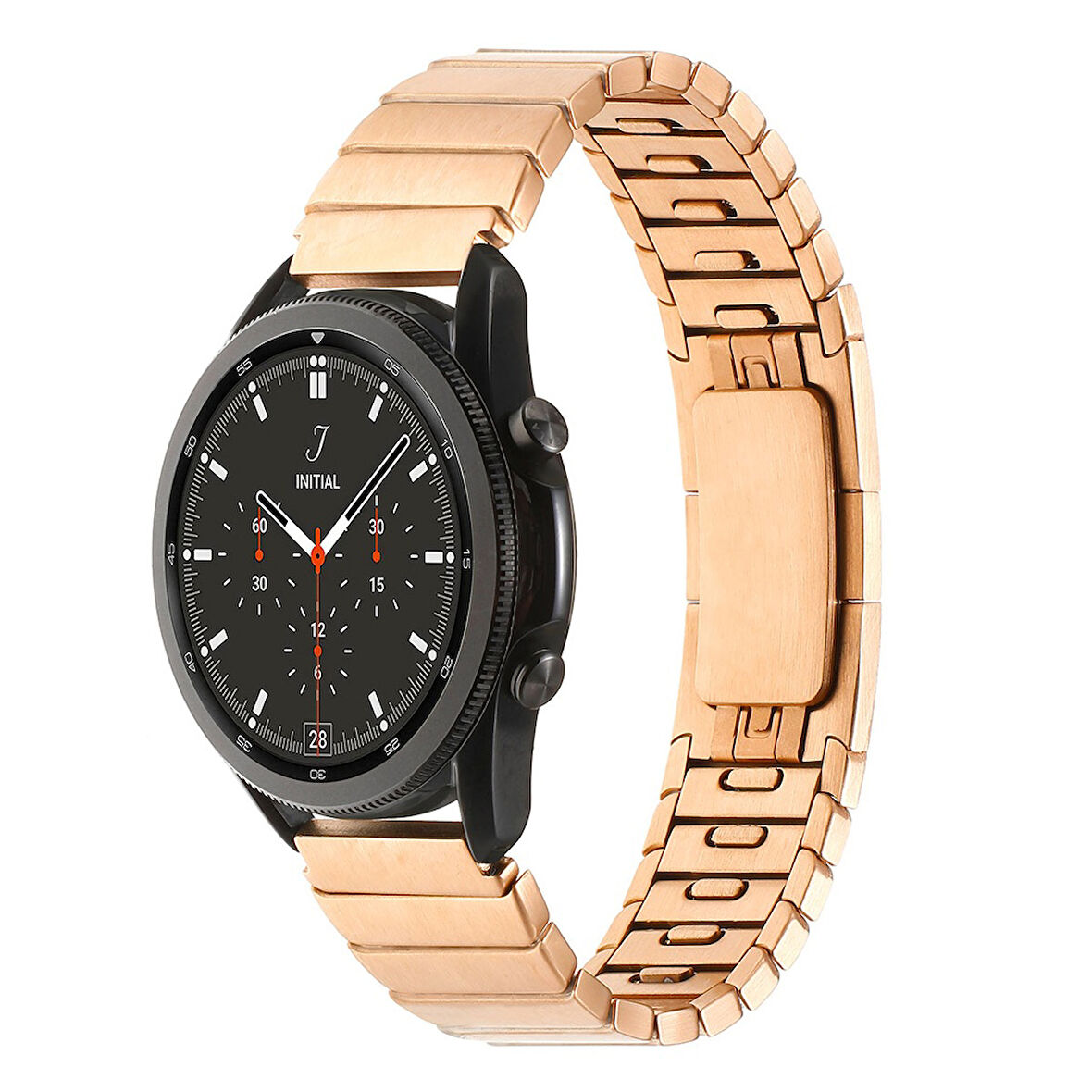 Samsung Galaxy Watch 46mm 22mm Uyumlu Kordon Paslanmaz Çelik Luxury Zore KRD-82 Kayış Rose Gold