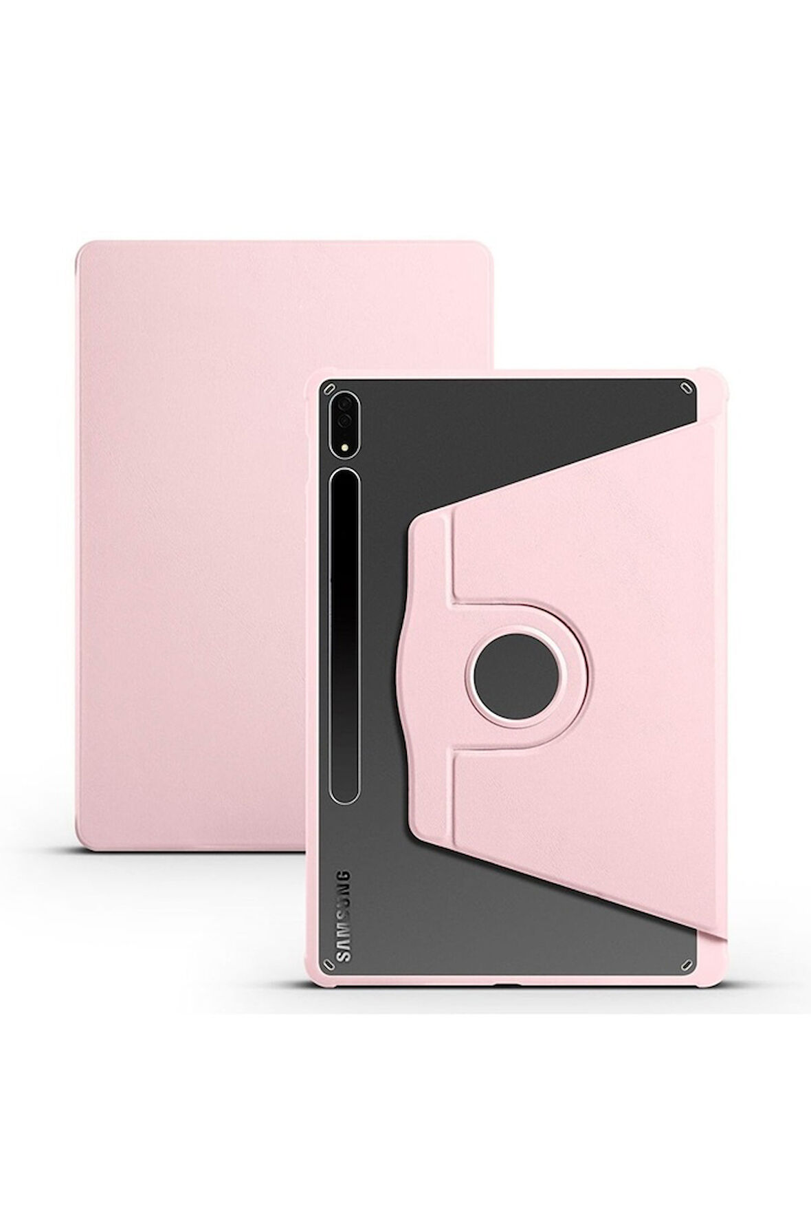 Samsung Galaxy Tab S7 Plus T970 Uyumlu Kılıf Zore Termik Kalem Bölmeli Dönebilen Standlı Kılıf Pembe