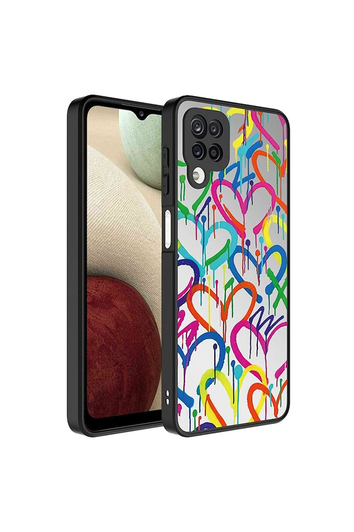 Samsung Galaxy A12 Uyumlu Kılıf Aynalı Desenli Kamera Korumalı Parlak Zore Mirror Kapak Kalp