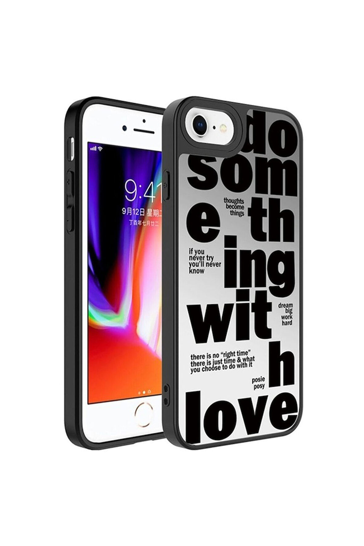 Apple iPhone SE 2020 Uyumlu Kılıf Aynalı Desenli Kamera Korumalı Parlak Zore Mirror Kapak Love