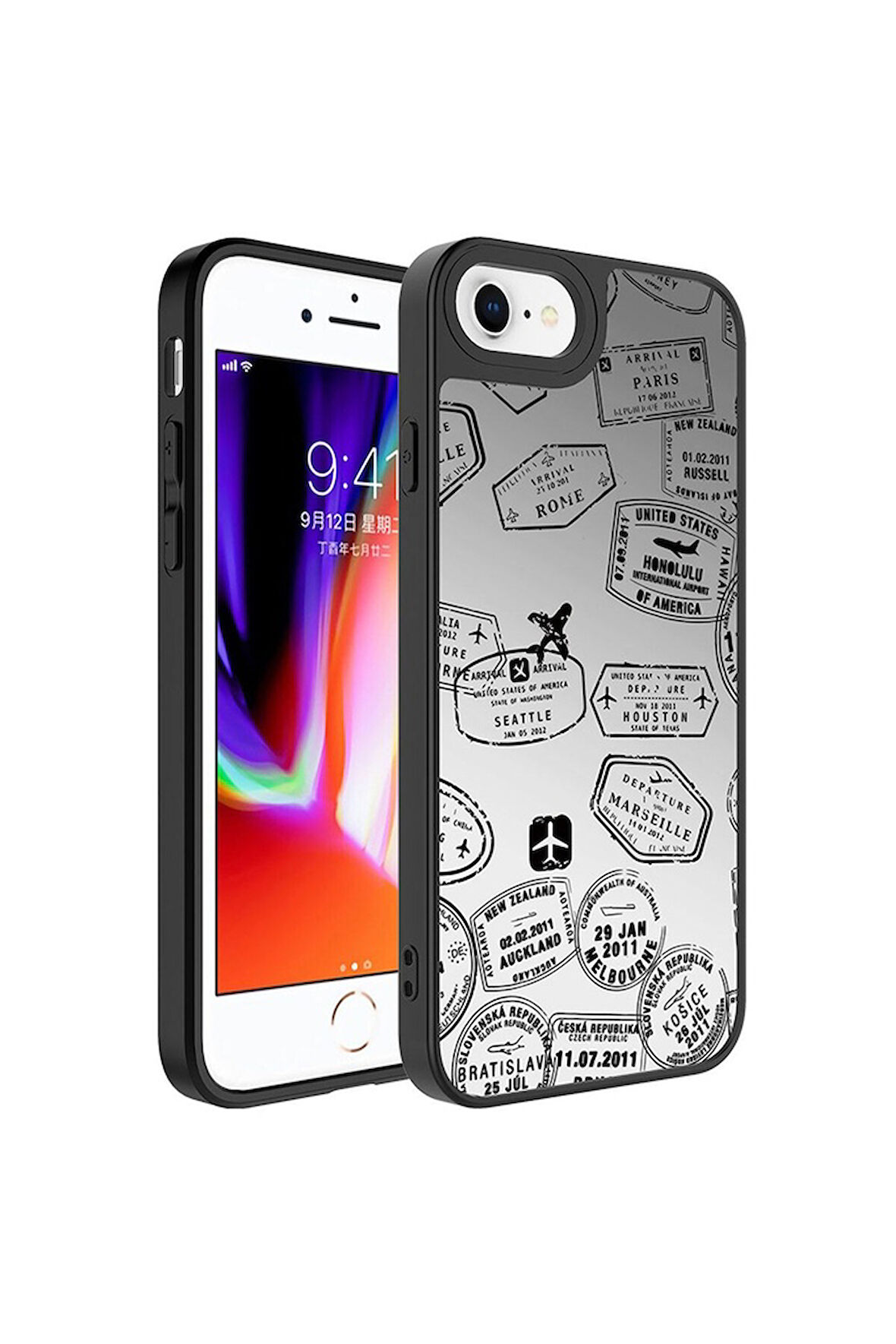 Apple iPhone 8 Plus Uyumlu Kılıf Aynalı Desenli Kamera Korumalı Parlak Zore Mirror Kapak Seyahat