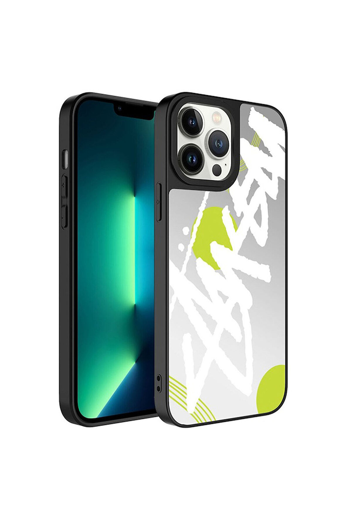 Apple iPhone 13 Pro Max Uyumlu Kılıf Aynalı Desenli Kamera Korumalı Parlak Zore Mirror Kapak Yazı