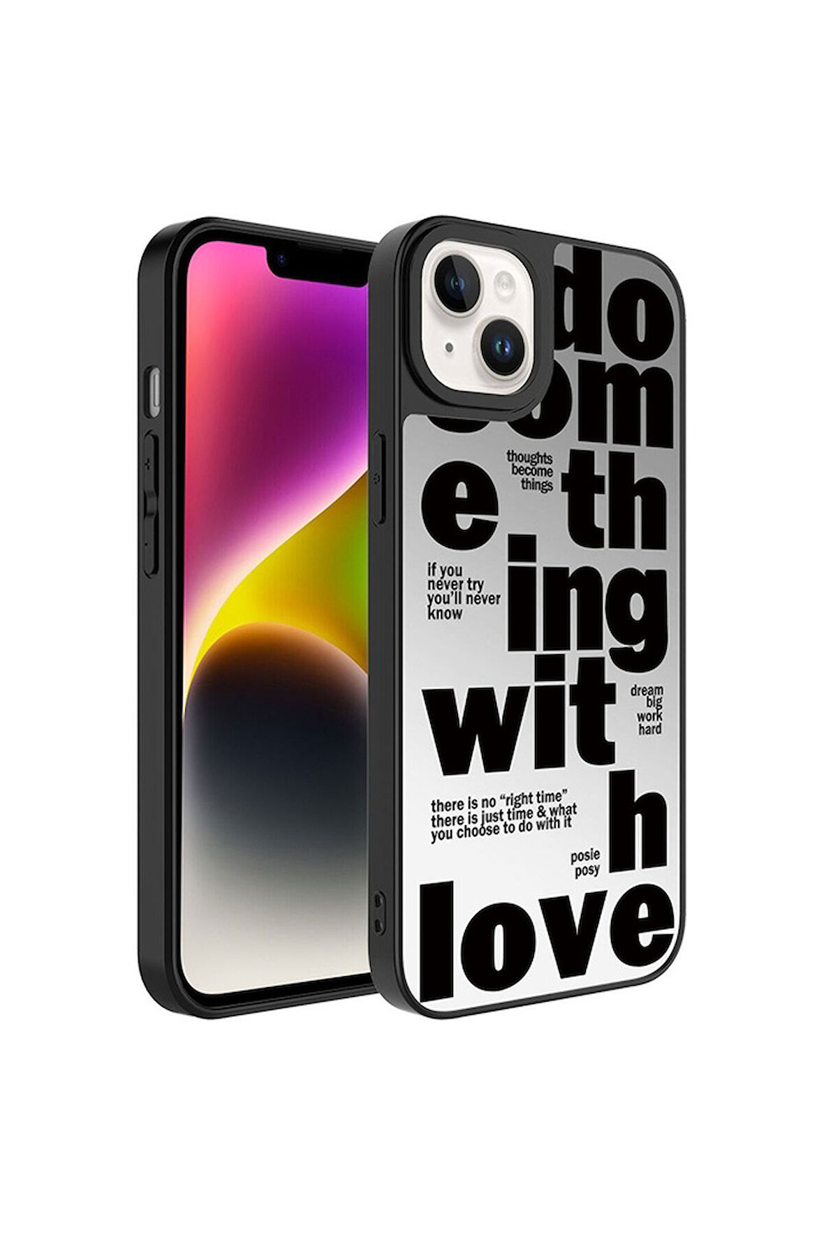 Apple iPhone 14 Uyumlu Kılıf Aynalı Desenli Kamera Korumalı Parlak Zore Mirror Kapak Love