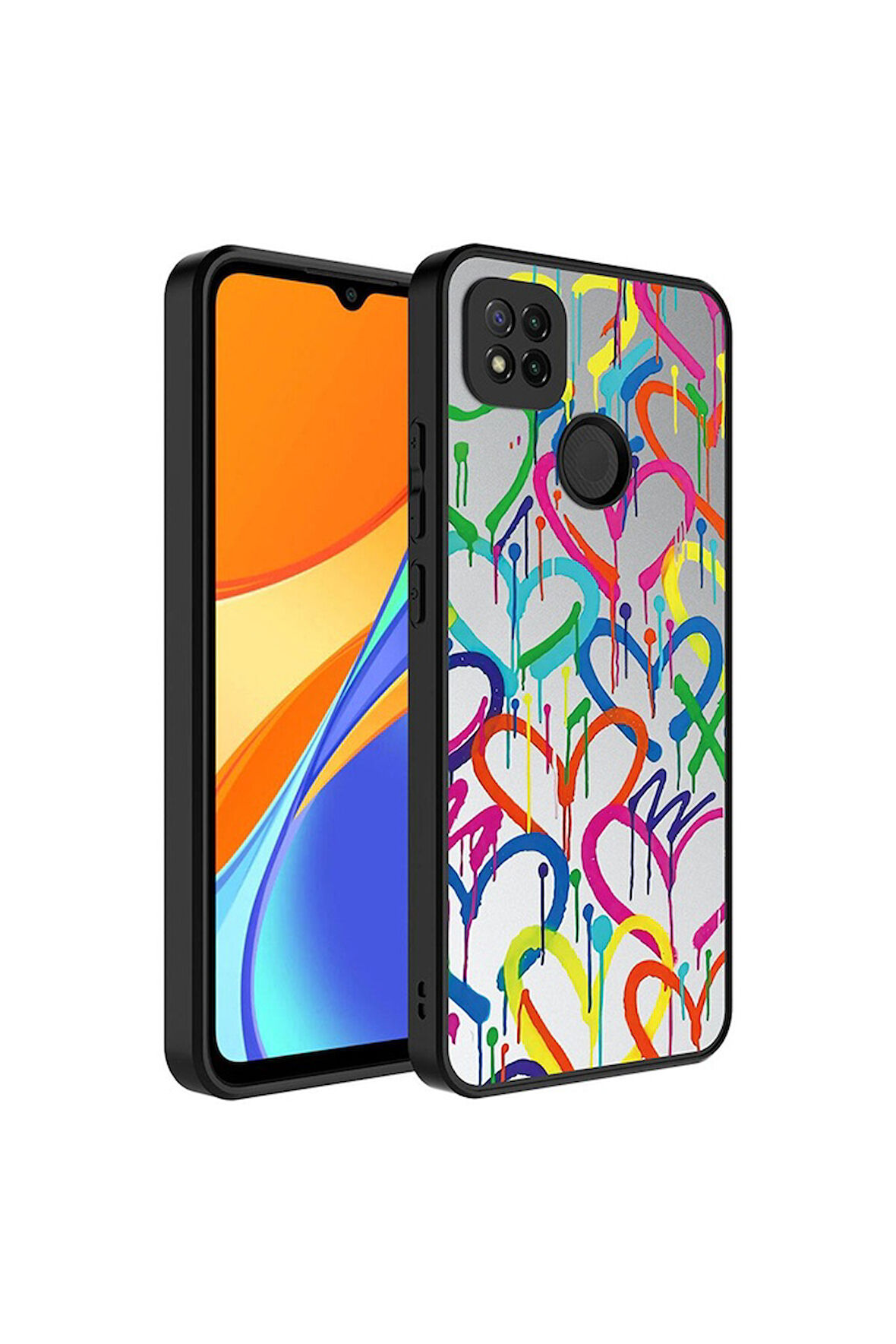 Xiaomi Redmi 9C Uyumlu Kılıf Aynalı Desenli Kamera Korumalı Parlak Zore Mirror Kapak Kalp