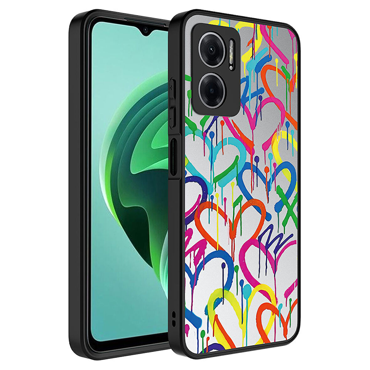 Xiaomi Redmi Note 11E Uyumlu Kılıf Aynalı Desenli Kamera Korumalı Parlak Zore Mirror Kapak Kalp