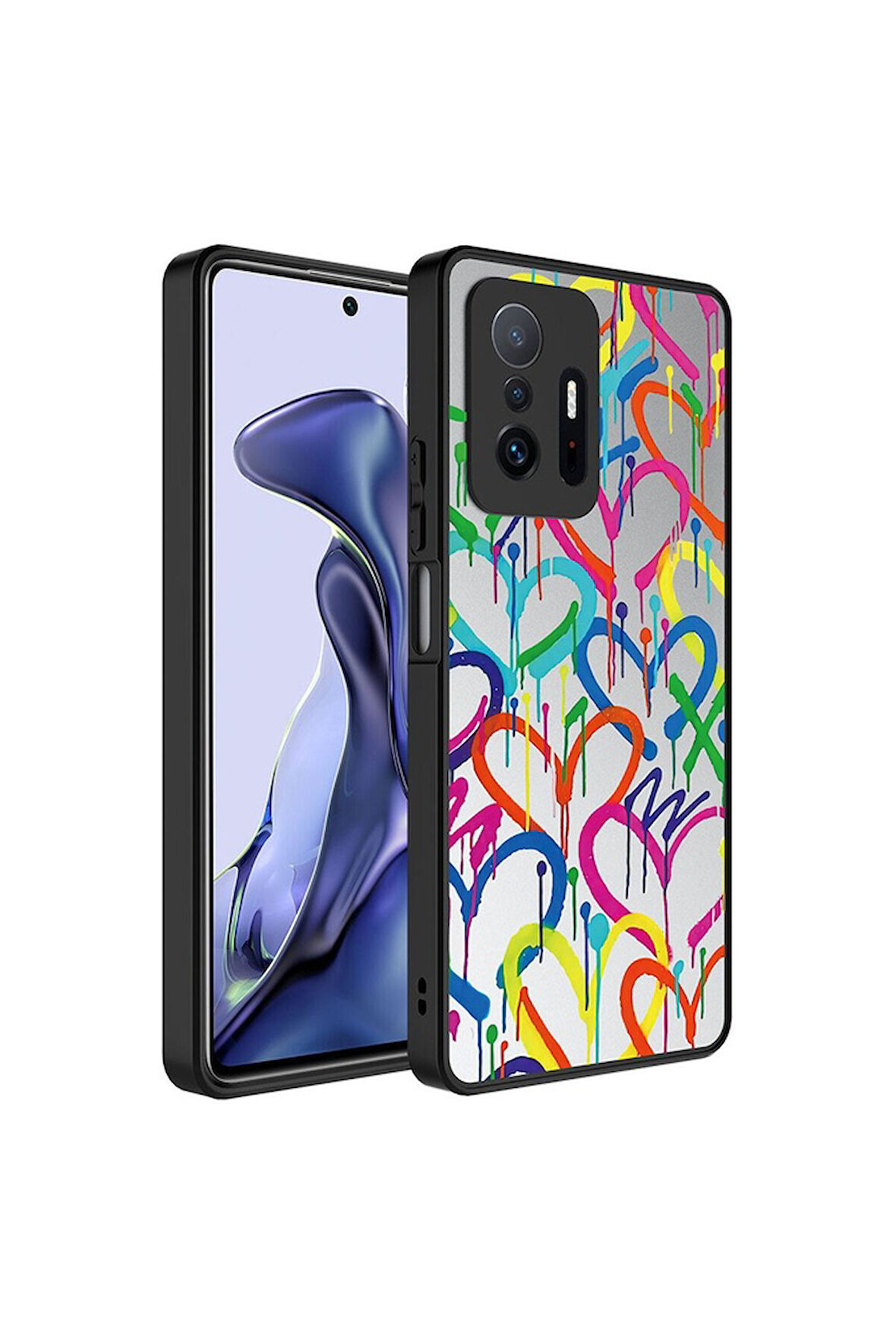 Xiaomi Mi 11T Pro 5G Uyumlu Kılıf Aynalı Desenli Kamera Korumalı Parlak Zore Mirror Kapak Kalp