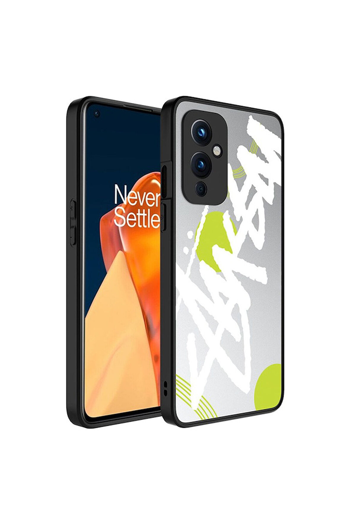 OnePlus 9 Uyumlu Kılıf Aynalı Desenli Kamera Korumalı Parlak Zore Mirror Kapak Yazı