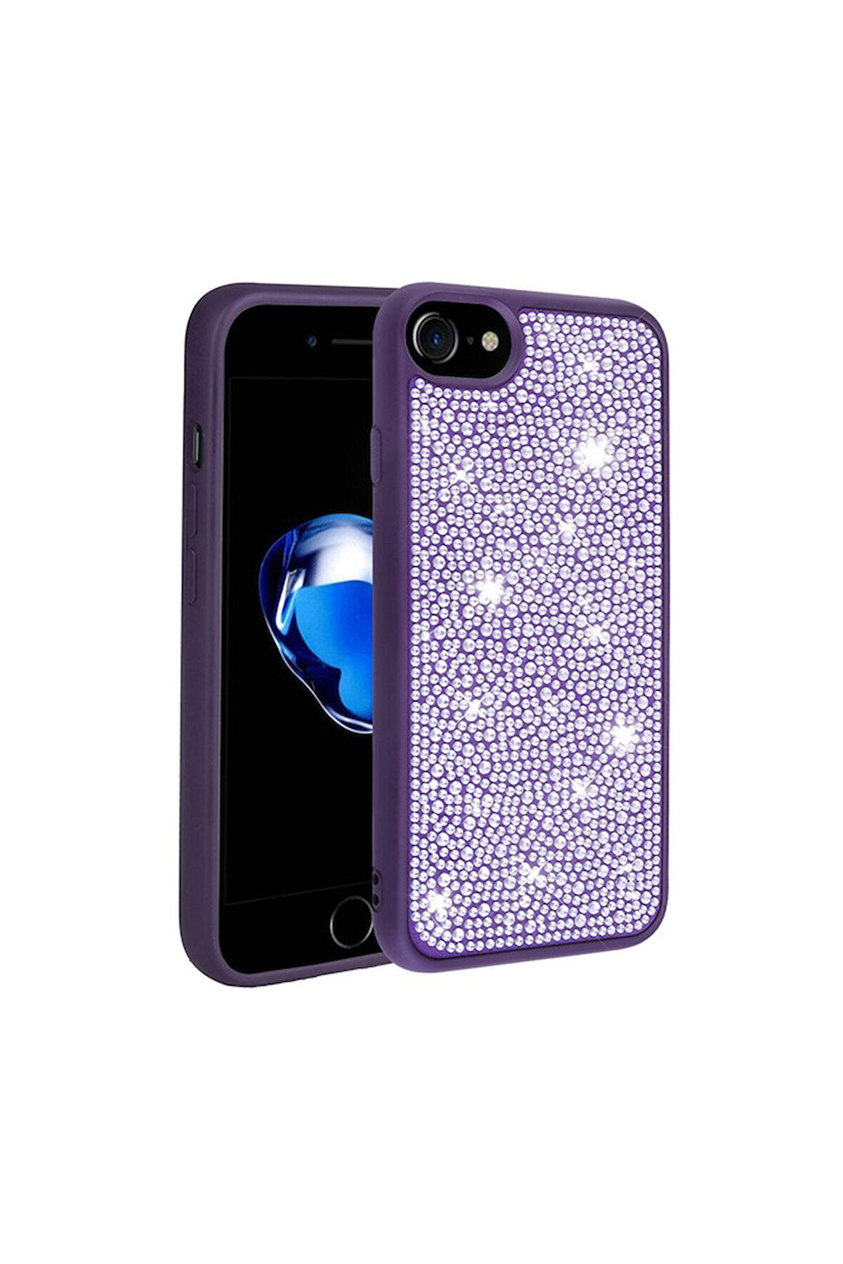 Apple iPhone 7 Uyumlu Kılıf Parlak Taşlı Tasarım Zore Ston Kapak Derin Mor