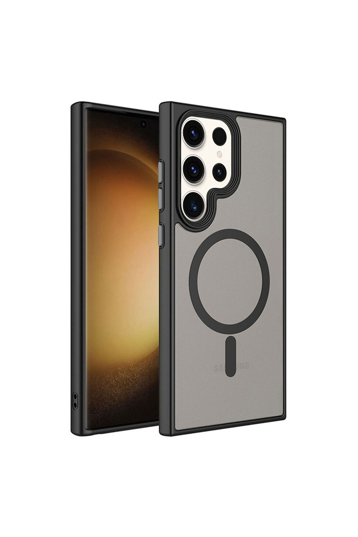 Samsung Galaxy S23 Ultra Uyumlu Kılıf Mat Arka Yüzey Wireless Şarj Özellikli Zore Flet Magsafe Kapak Siyah