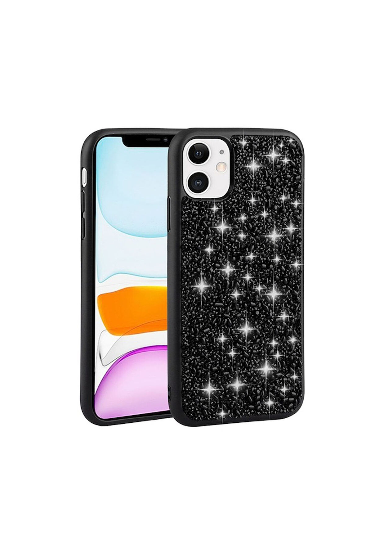 Apple iPhone 11 Uyumlu Kılıf Parlak Taşlı Tasarım Zore Linea Kapak Siyah