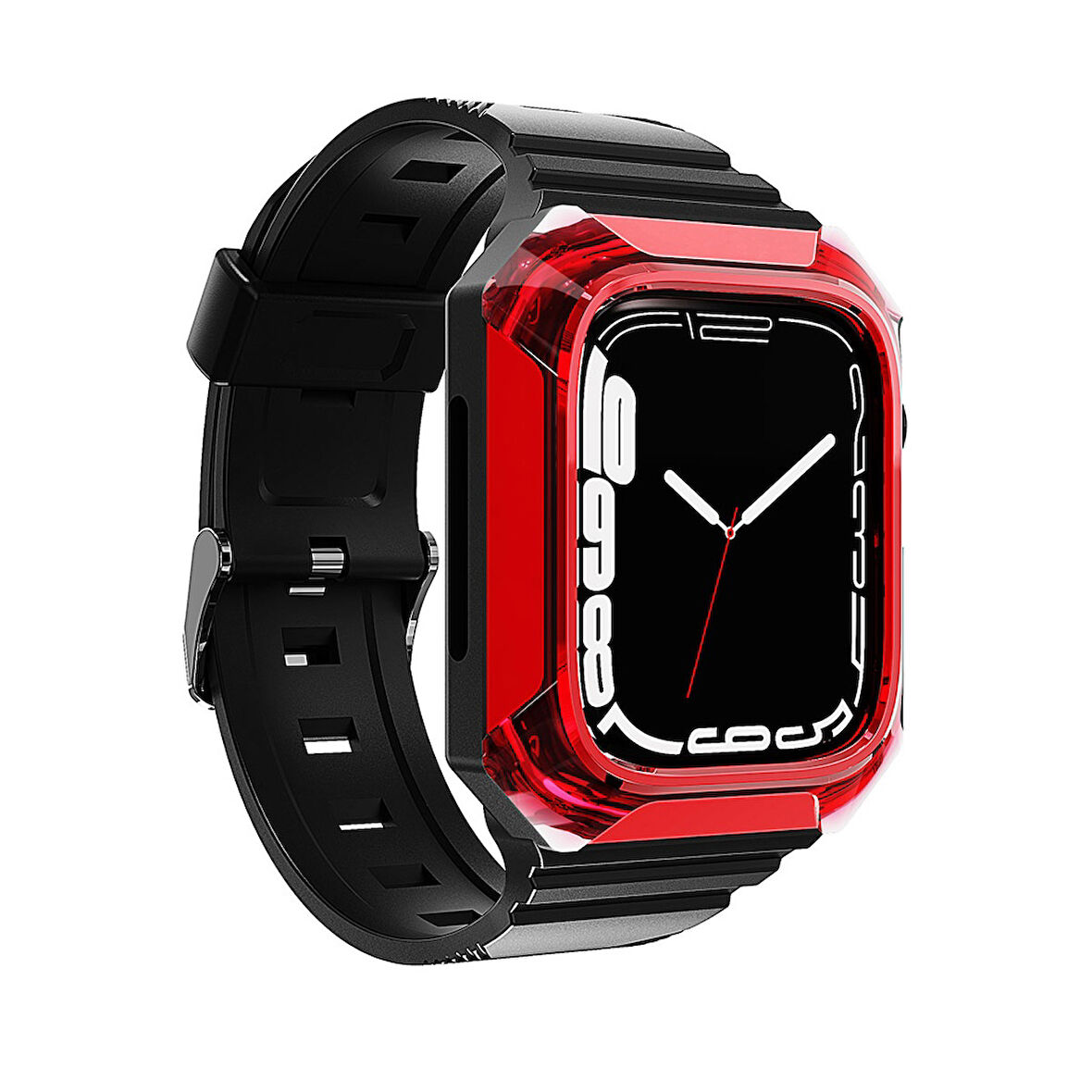 Apple Watch 7 41mm Uyumlu Zore KRD-88 Sert PC Kasa Koruyuculu Silikon Kordon Kırmızı