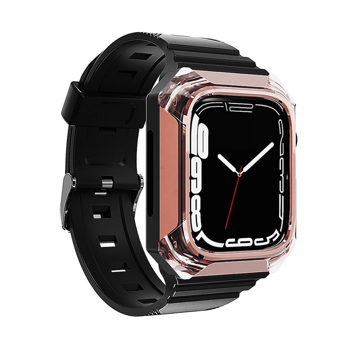 Apple Watch 42mm Uyumlu Zore KRD-88 Sert PC Kasa Koruyuculu Silikon Kordon Rose Gold