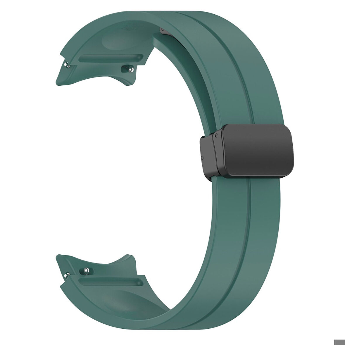 Samsung Galaxy Watch 4 Classic 42mm Uyumlu Kordon Silikon Metal Mıknatıslı Toka Zore KRD-84 Kayış Koyu Yeşil