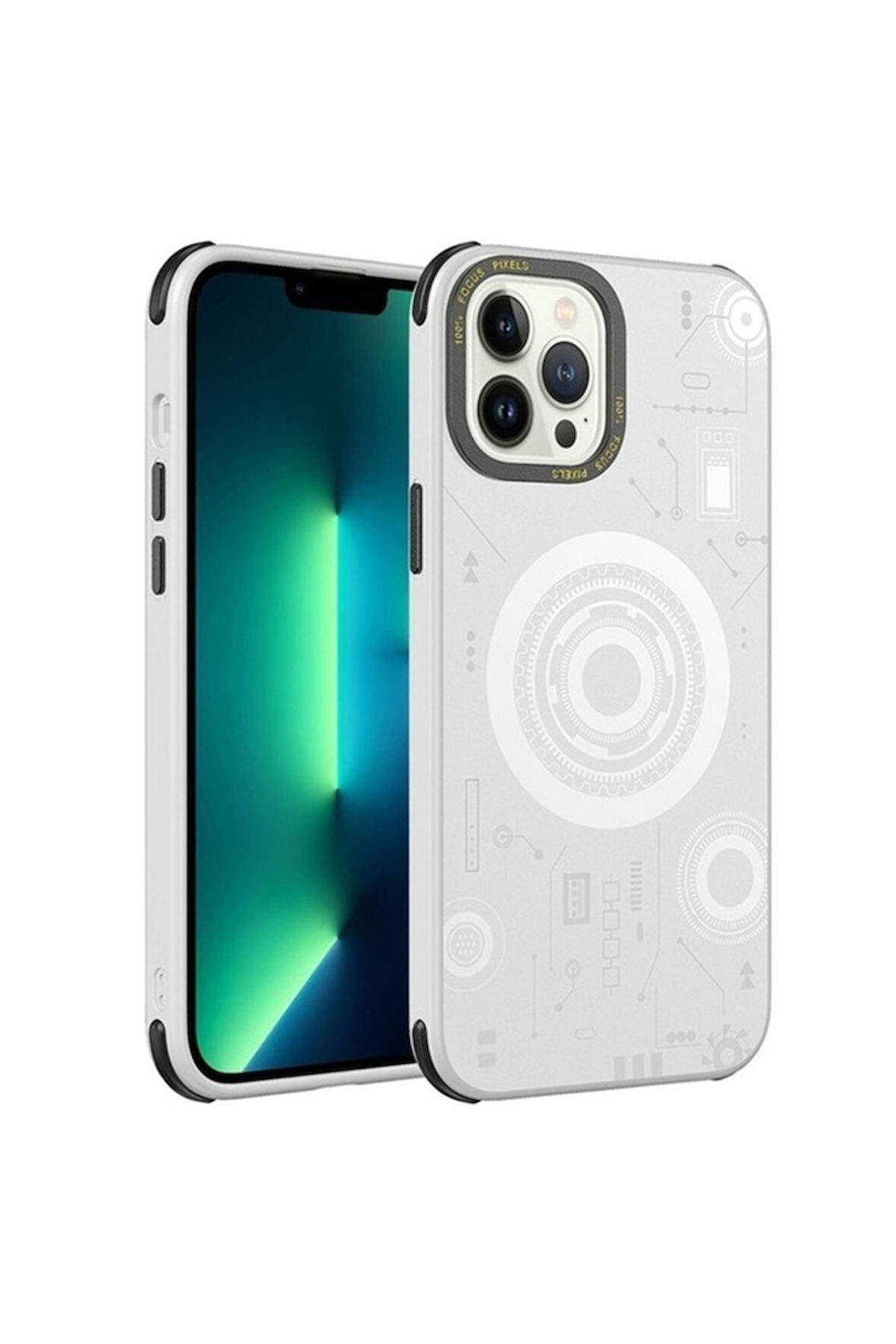 Apple iPhone 13 Pro Max Uyumlu Kılıf Zore Wireless Şarj Özellikli Desenli Hot Kapak Beyaz