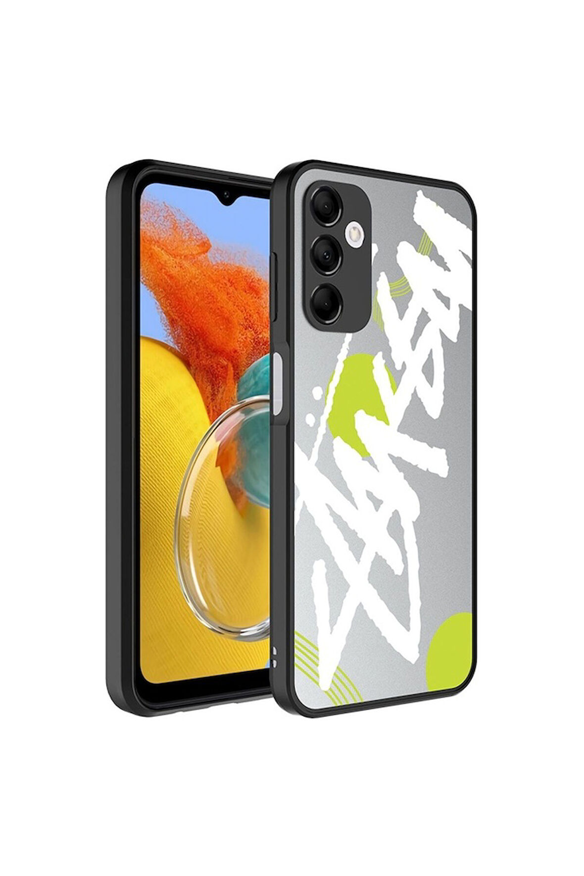 Samsung Galaxy M14 Uyumlu Kılıf Aynalı Desenli Kamera Korumalı Parlak Zore Mirror Kapak Yazı