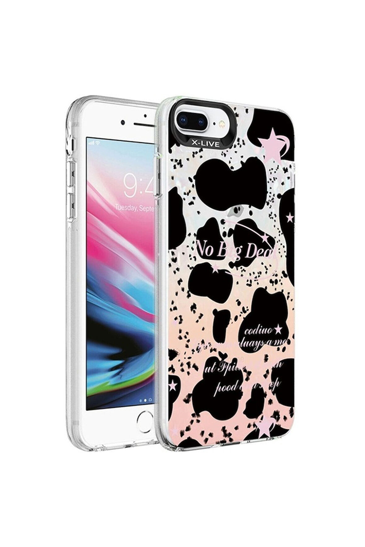 Apple iPhone 8 Plus Uyumlu Kılıf Mermer Desenli Zore Marbello Kapak Siyah-Beyaz