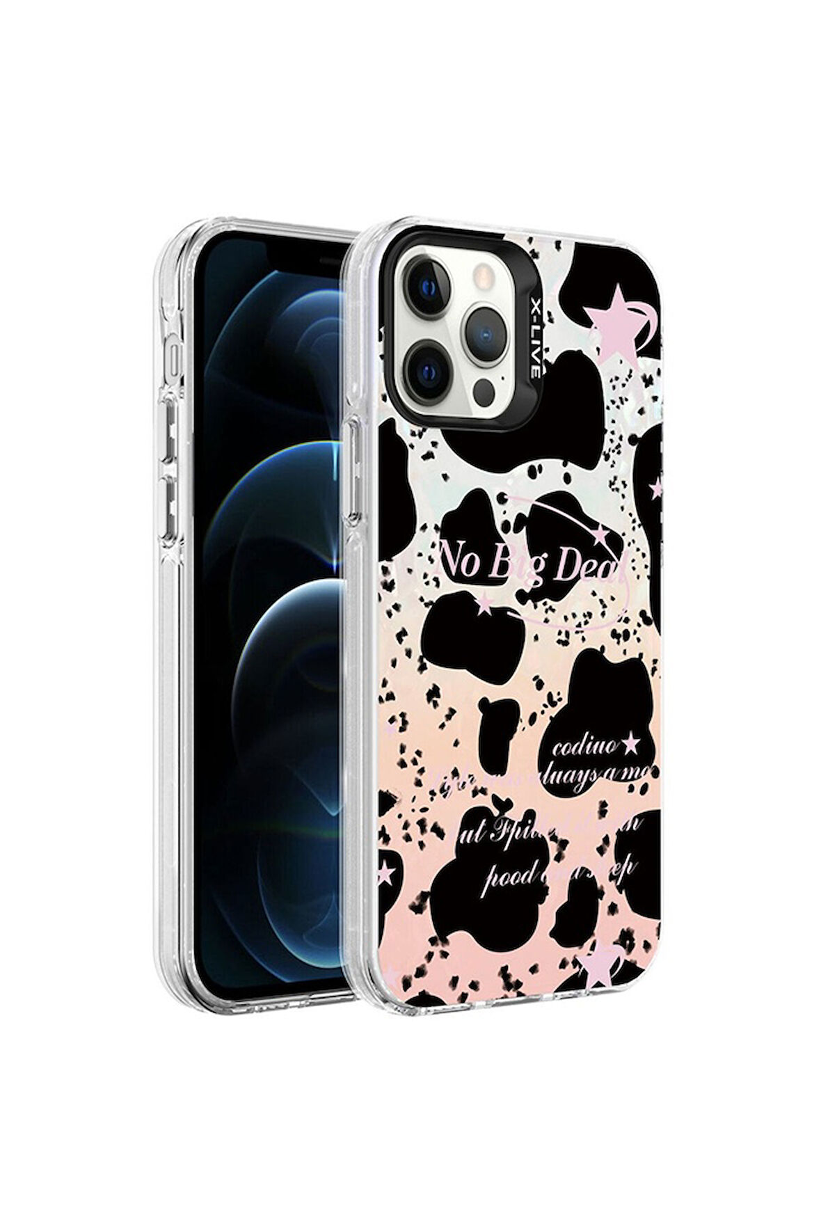 Apple iPhone 12 Pro Max Uyumlu Kılıf Mermer Desenli Zore Marbello Kapak Siyah-Beyaz