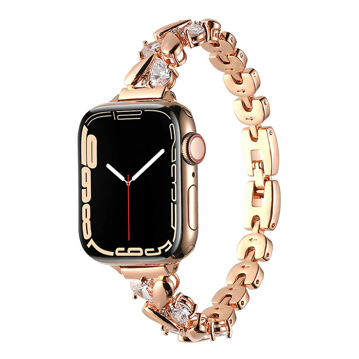 Apple Watch 38mm Uyumlu Kordon Metal Taşlı Luxury Paslanmaz Zore KRD-103 Kayış Rose Gold