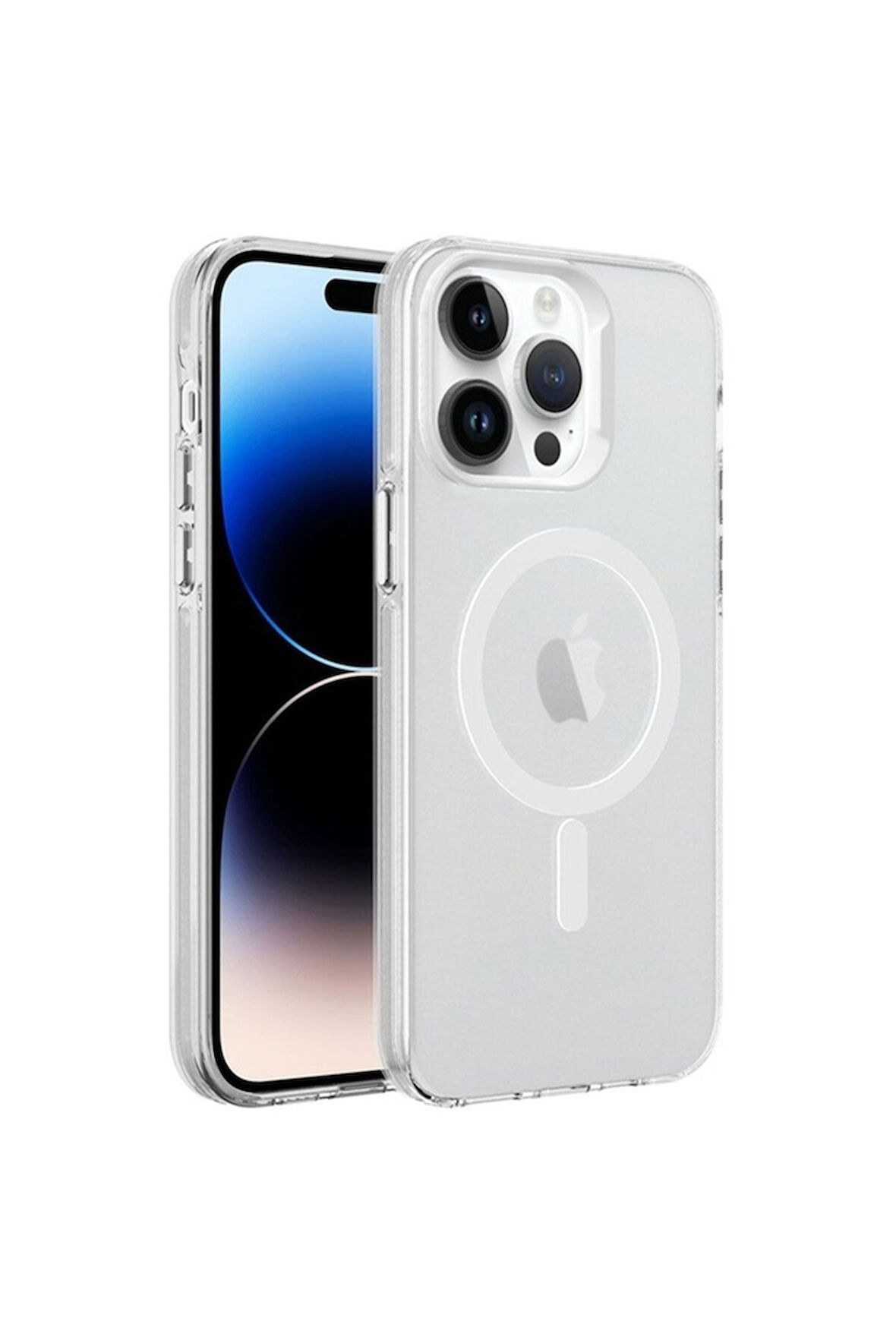 Apple iPhone 14 Pro Max Uyumlu Kılıf Zore Magsafe Şarj Özellikli Buzlu Transparan C-Pro Sert Kapak Renksiz
