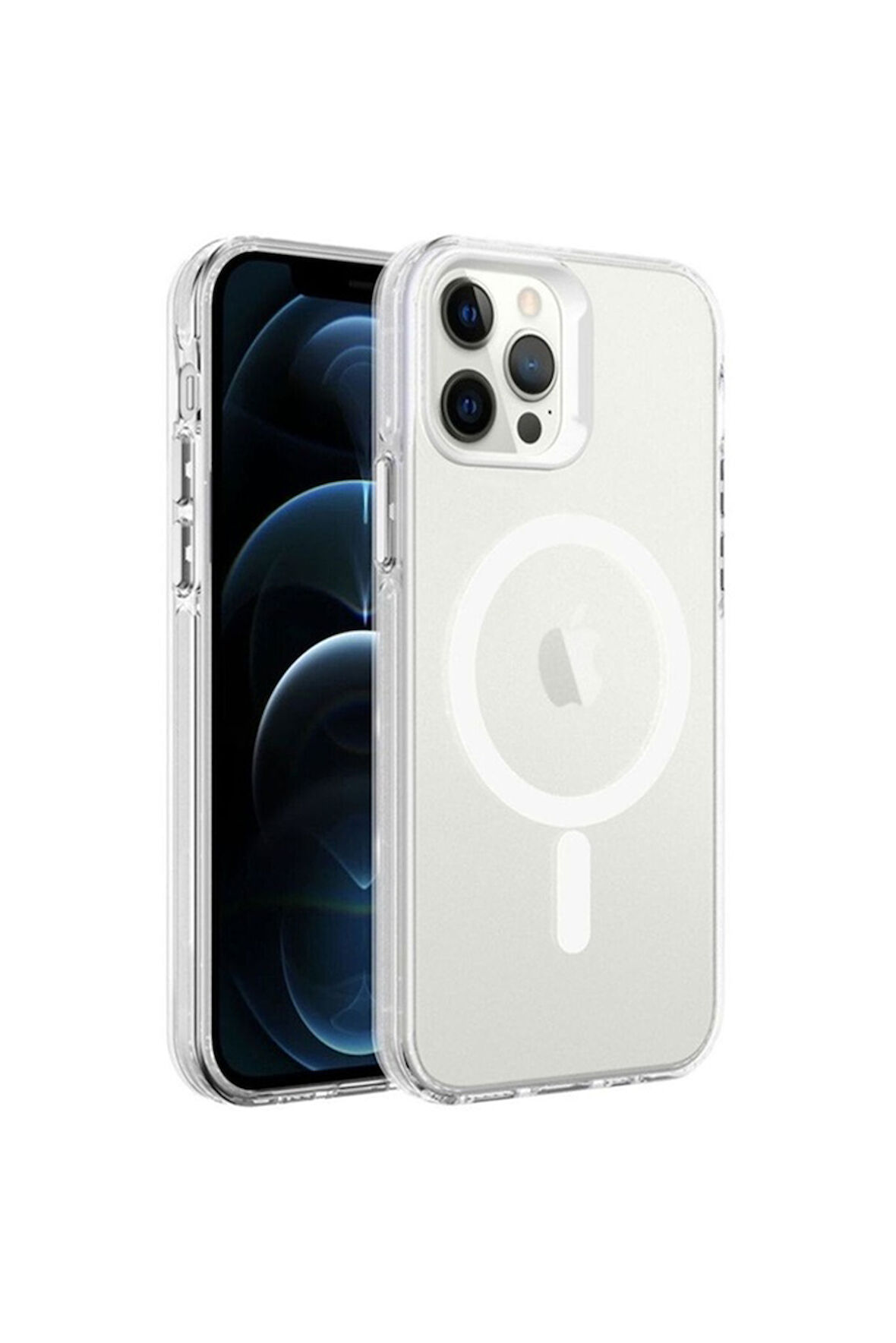 Apple iPhone 12 Pro Uyumlu Kılıf Zore Magsafe Şarj Özellikli Buzlu Transparan C-Pro Sert Kapak Renksiz