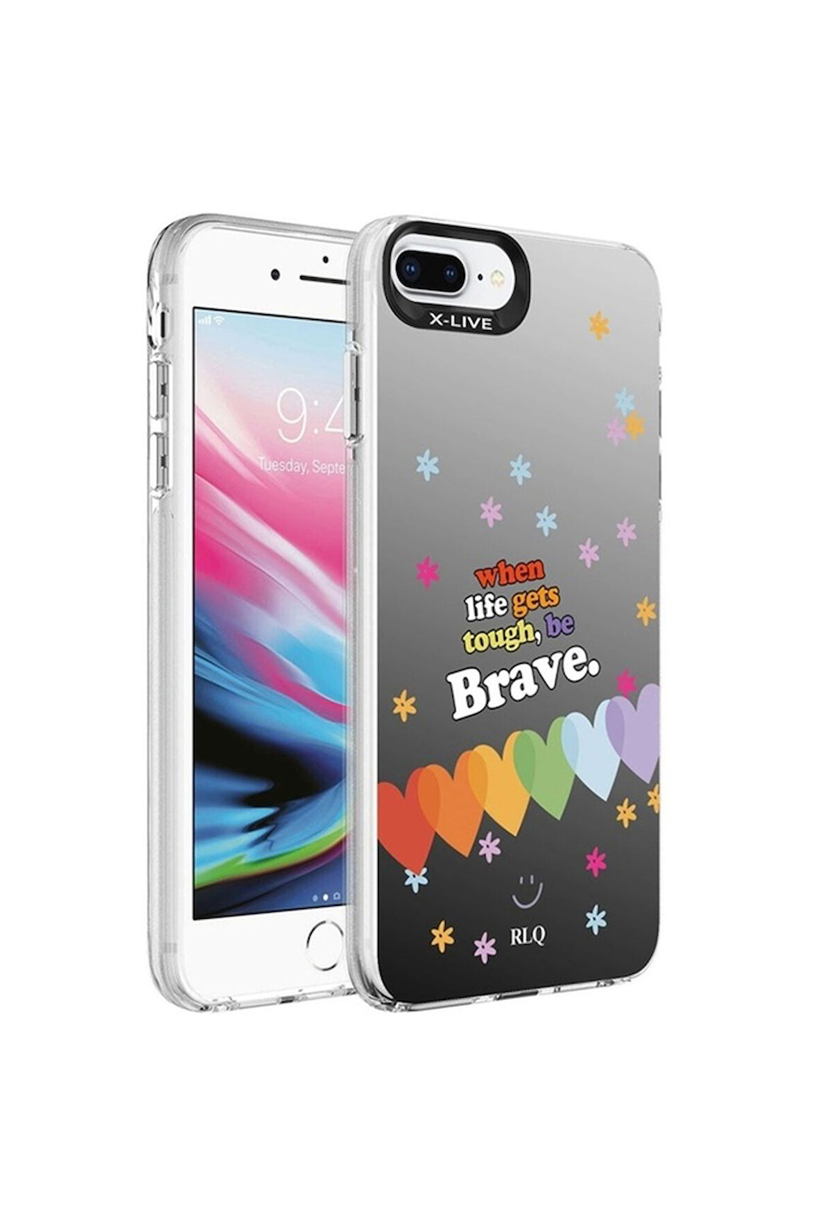 Apple iPhone 7 Plus Uyumlu Kılıf Desenli Zore Silver Sert Kapak Kalp