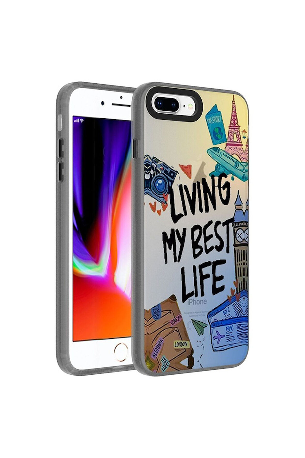 Apple iPhone 8 Uyumlu Kılıf Desenli Zore Dragon Sert Kapak Seyahat