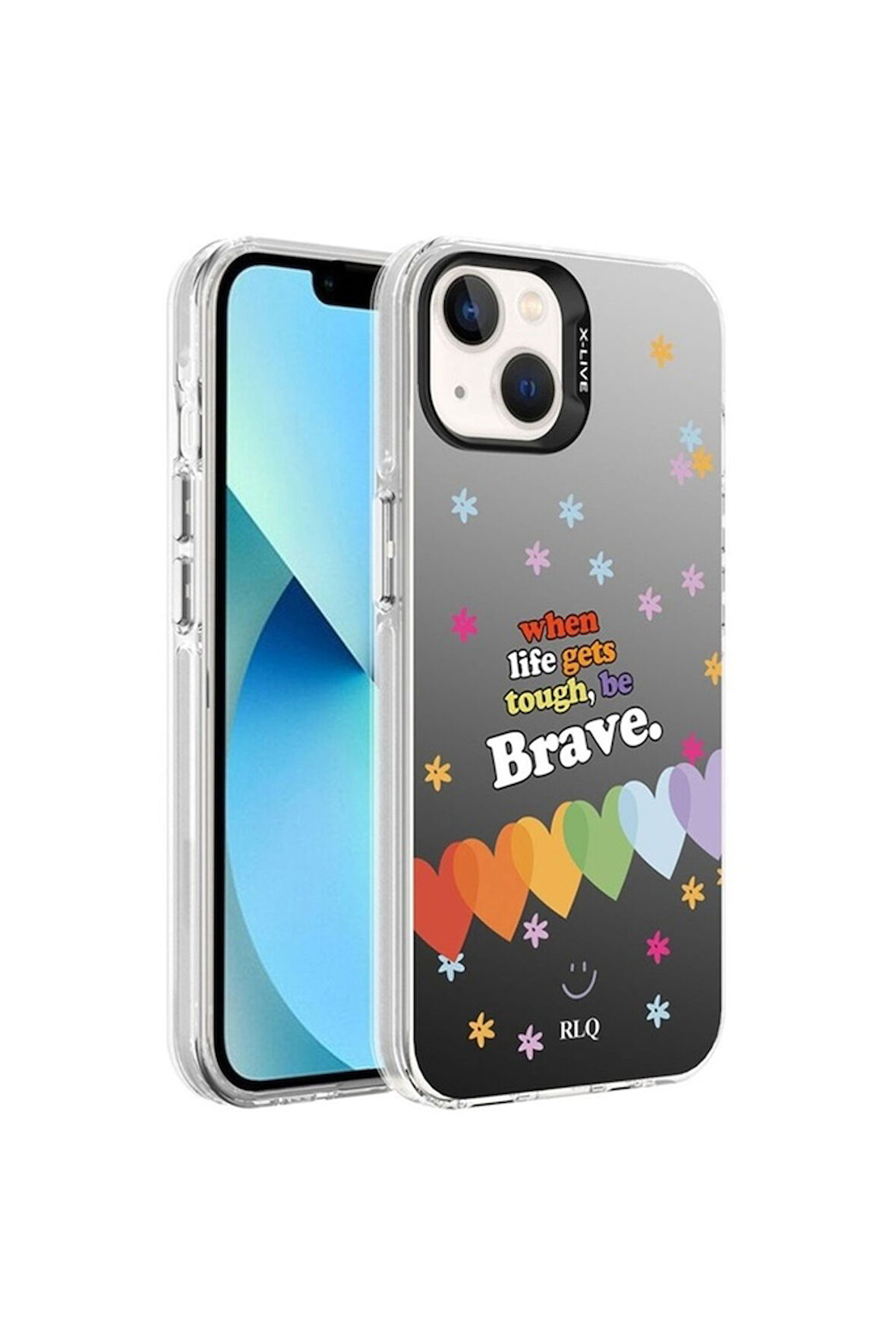 Apple iPhone 14 Uyumlu Kılıf Desenli Zore Silver Sert Kapak Kalp