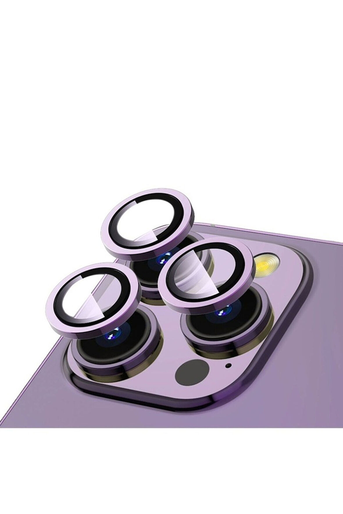 Apple iPhone 14 Pro Uyumlu Zore CL-12 Premium Safir Parmak İzi Bırakmayan Anti-Reflective Kamera Lens Koruyucu Derin Mor
