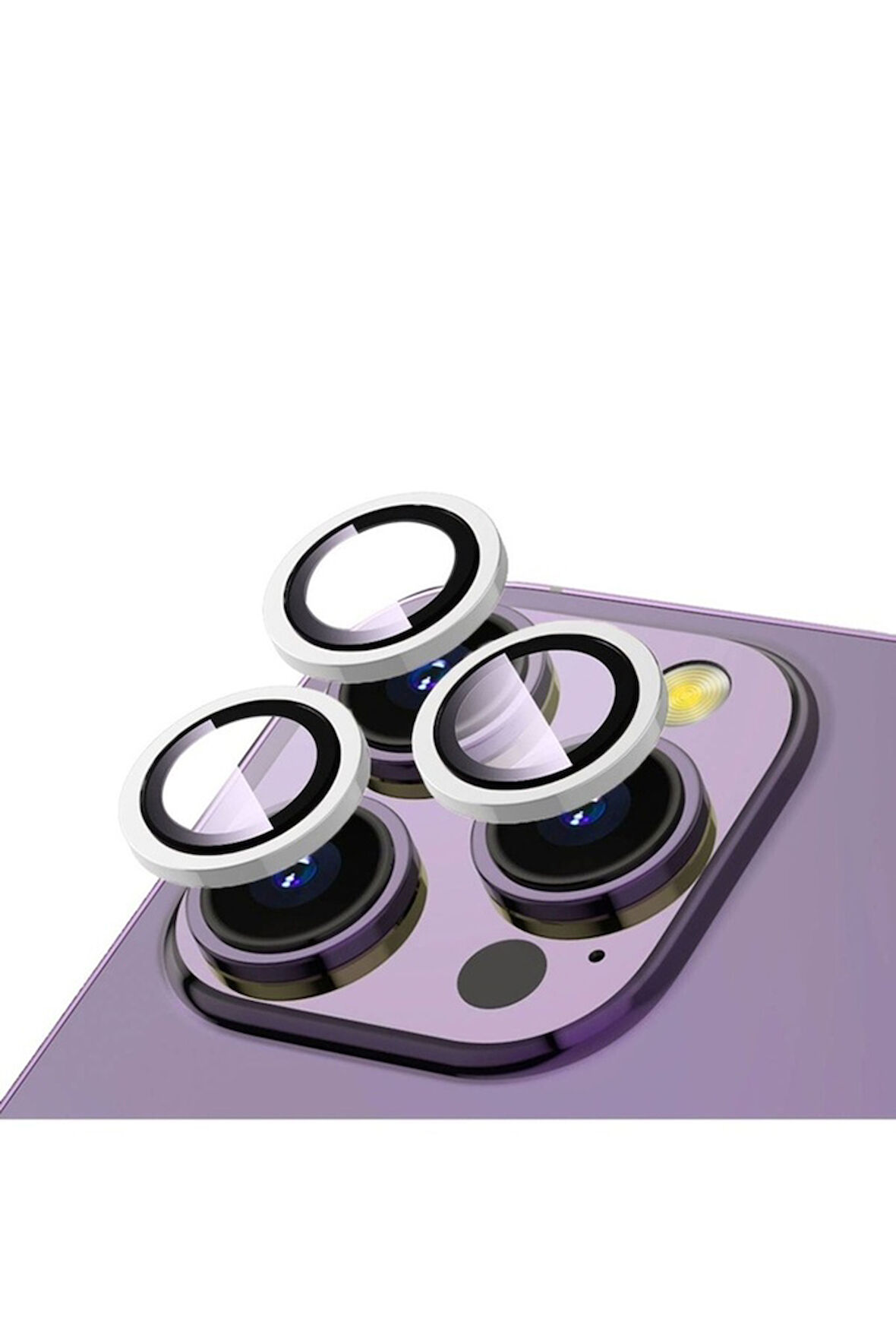 Apple iPhone 14 Pro Uyumlu Zore CL-12 Premium Safir Parmak İzi Bırakmayan Anti-Reflective Kamera Lens Koruyucu Gümüş