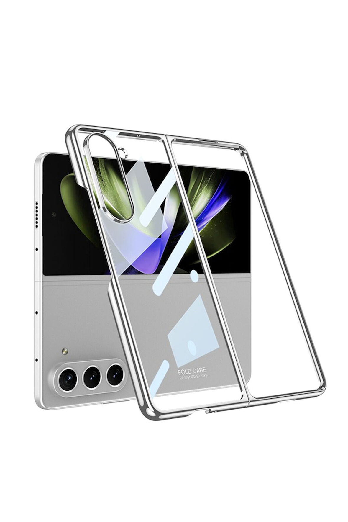 Samsung Galaxy Z Fold 5 Uyumlu Kılıf Zore Full Camlı Kıpta Kapak Gümüş