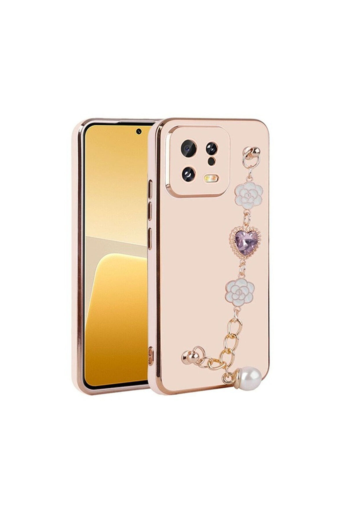 Xiaomi Mi 13 Uyumlu Kılıf El Tutamaçlı Kamera Korumalı Zore Taka Silikon Kapak Pembe