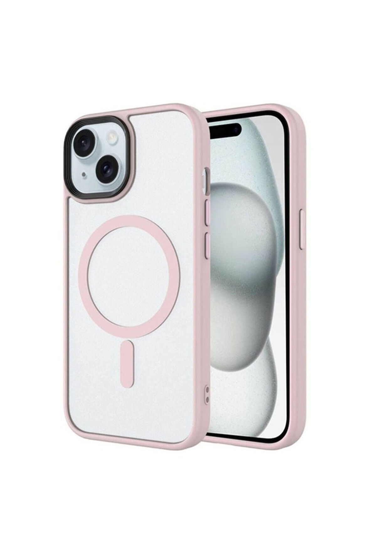 Apple iPhone 15 Plus Uyumlu Kılıf Mat Arka Yüzey Wireless Şarj Özellikli Zore Flet Magsafe Kapak Pembe