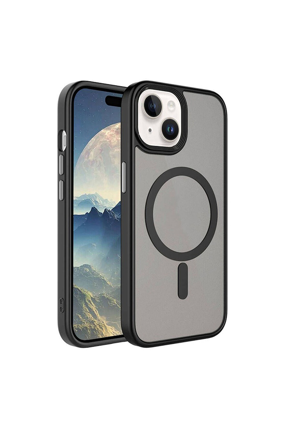 Apple iPhone 15 Uyumlu Kılıf Mat Arka Yüzey Wireless Şarj Özellikli Zore Flet Magsafe Kapak Siyah