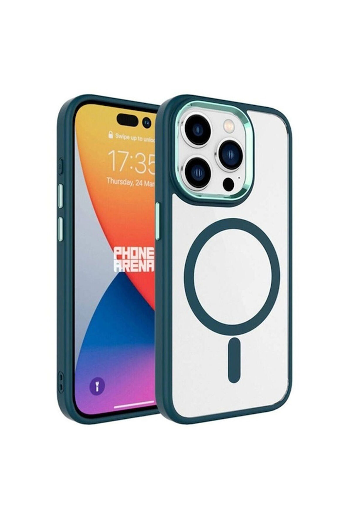 Apple iPhone 15 Pro Uyumlu Kılıf Wireless Şarj Özellikli Zore Krom Magsafe Silikon Kapak Koyu Yeşil