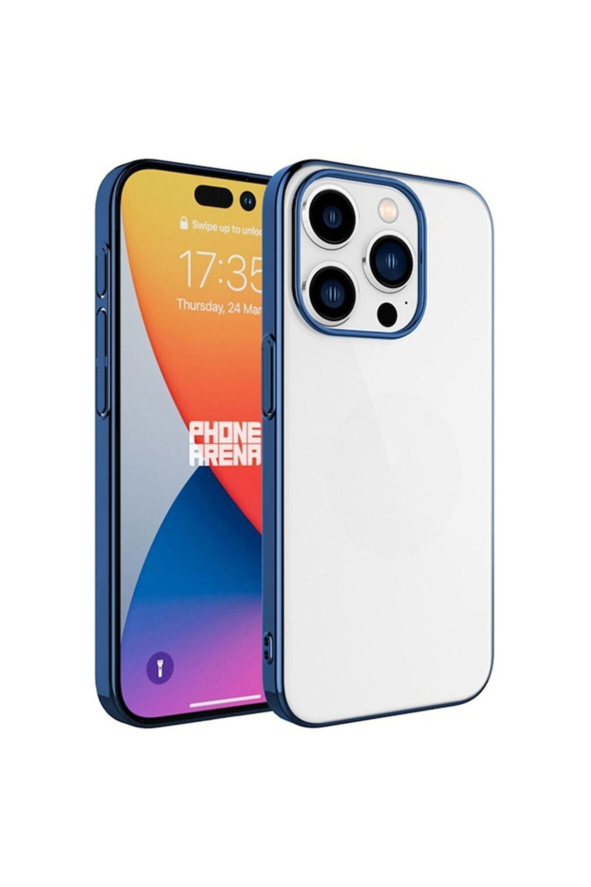 Apple iPhone 15 Pro Max Uyumlu Kılıf Sert PC Renkli Çerçeveli Zore Riksos Kapak Mavi