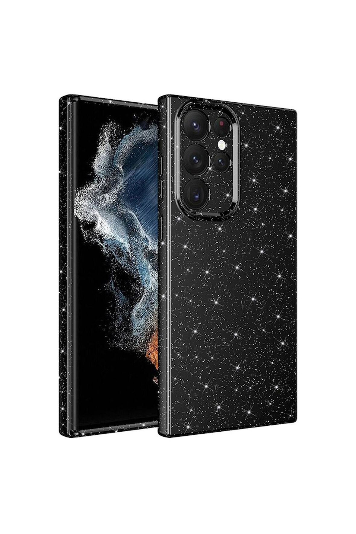 Samsung Galaxy S22 Ultra Uyumlu Kılıf Kamera Korumalı Simli Lüks Zore Koton Kapak Siyah