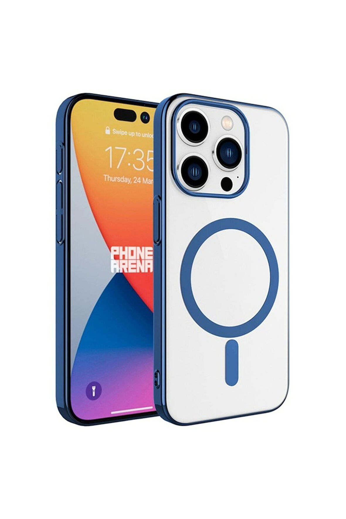 Apple iPhone 15 Pro Uyumlu Kılıf Zore Wireless Şarj Özellikli Pixel Magsafe Kapak Mavi