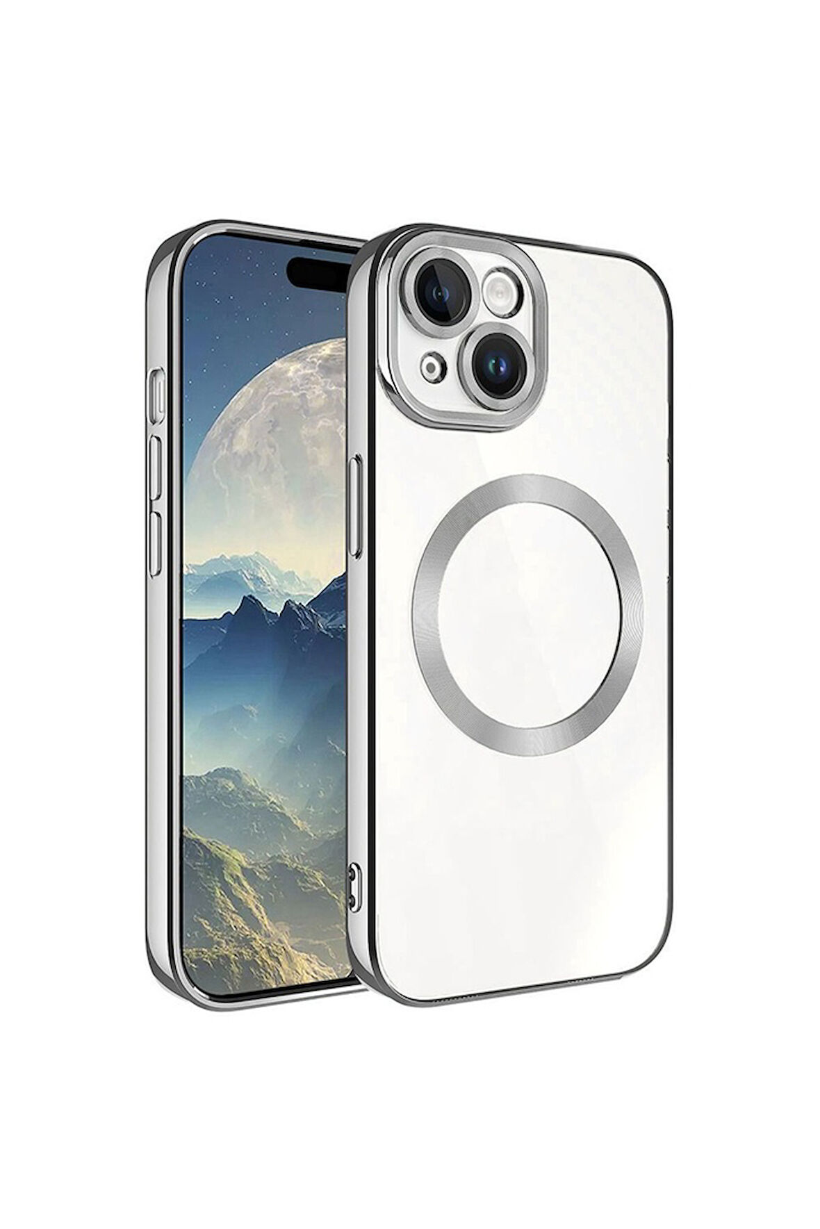 Apple iPhone 15 Plus Uyumlu Kılıf Magsafe Wireless Şarj Özellikli Zore Setro Silikon Koyu Gri