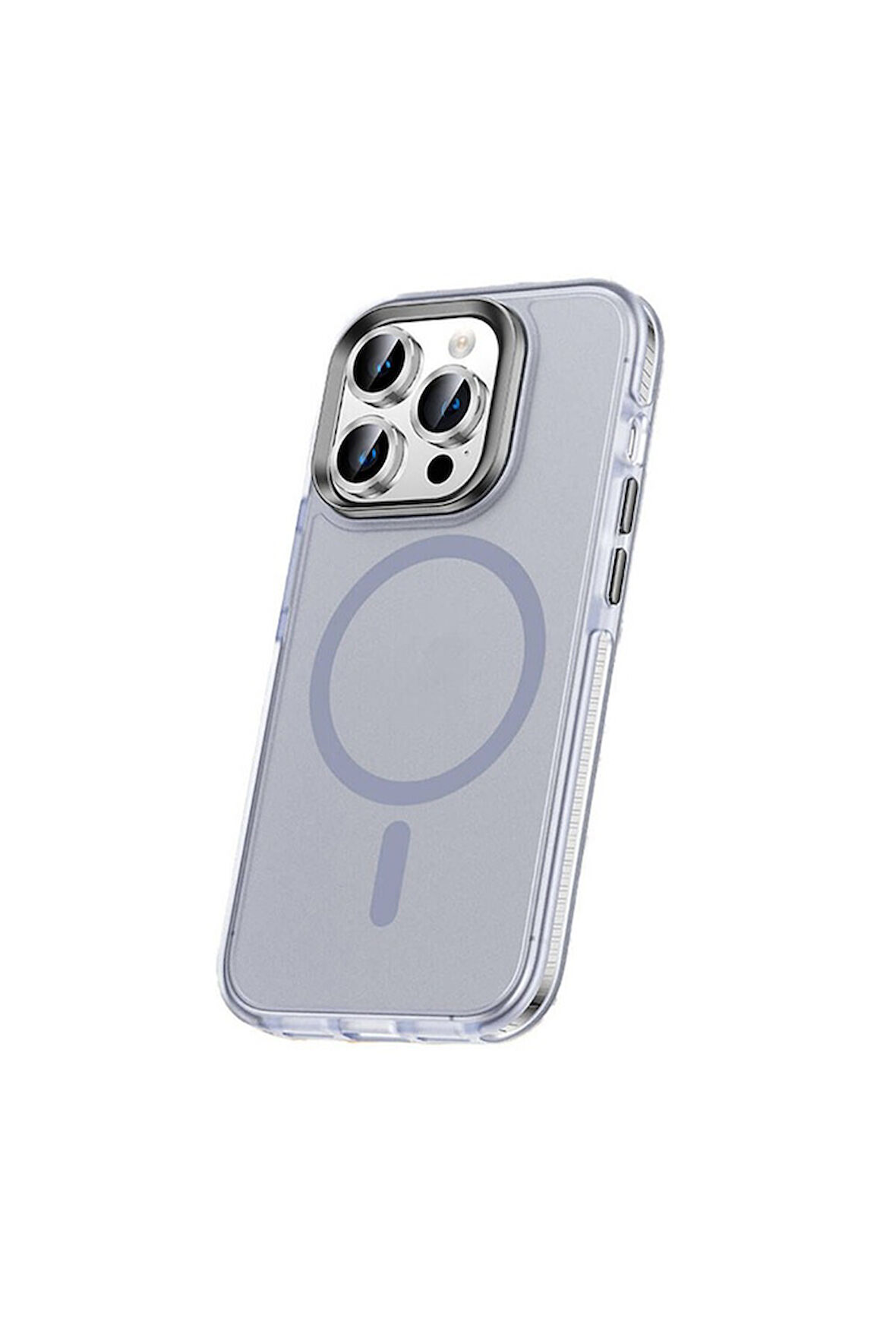 Apple iPhone 15 Pro Max Uyumlu Kılıf Airbagli Magsafe Wireless Şarj Özellikli Lens Koruyuculu Zore Klaptika Kapak Gri