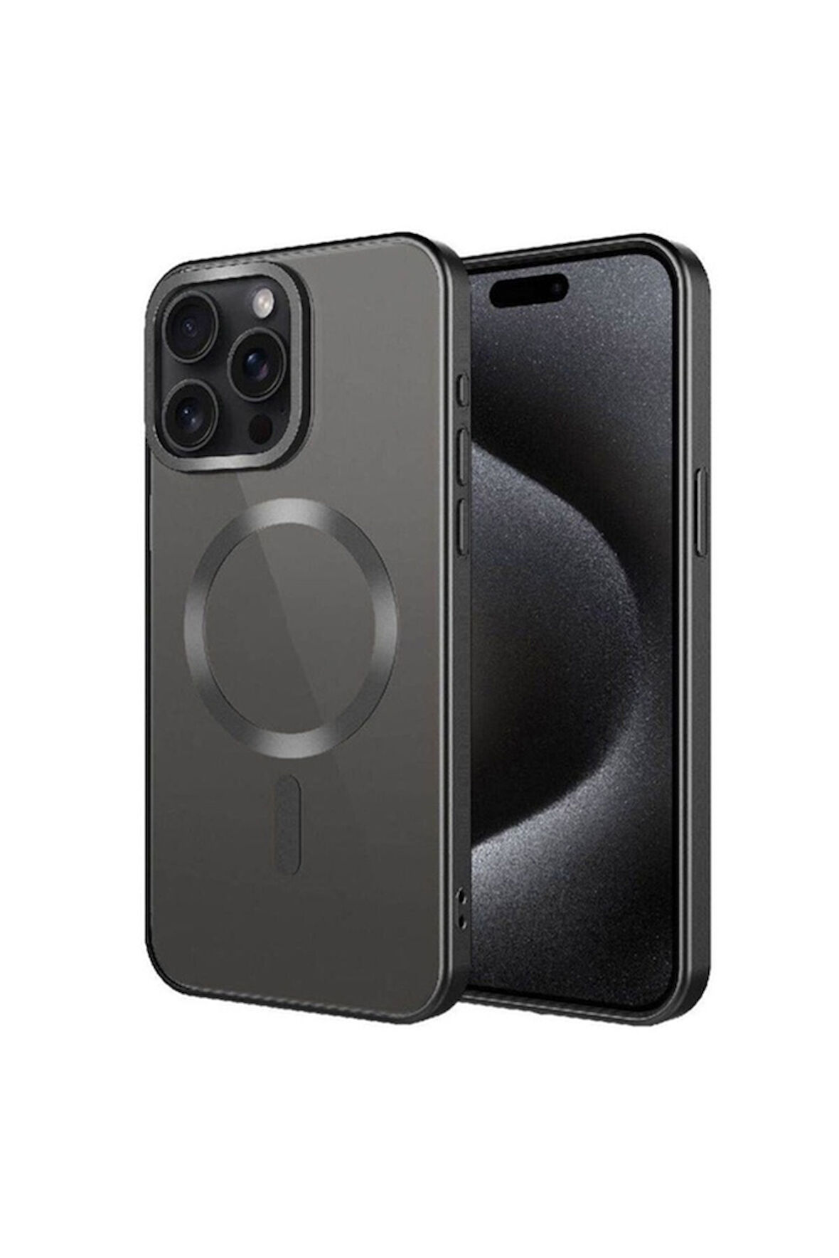 Apple iPhone 15 Pro Uyumlu Kılıf Mat Tasarımlı Magsafe Wireless Şarj Özellikli Zore Mat Setro Kapak Siyah