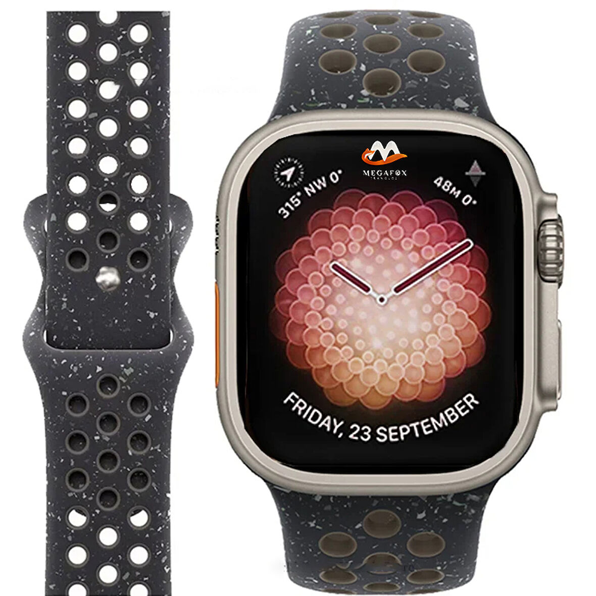 Apple Watch 44mm Uyumlu Kordon Silikon Esnek Yumuşak Delikli Spor KRD-02 Kayış Siyah