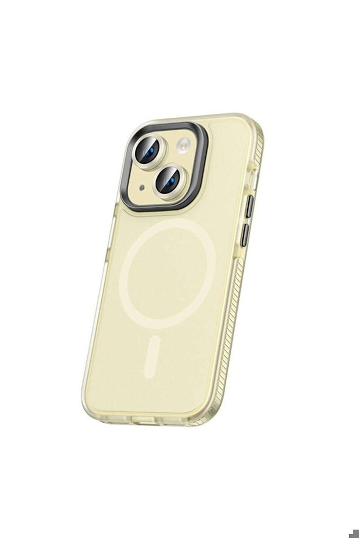 Apple iPhone 15 Plus Uyumlu Kılıf Airbagli Magsafe Wireless Şarj Özellikli Lens Koruyuculu Zore Klaptika Kapak Sarı