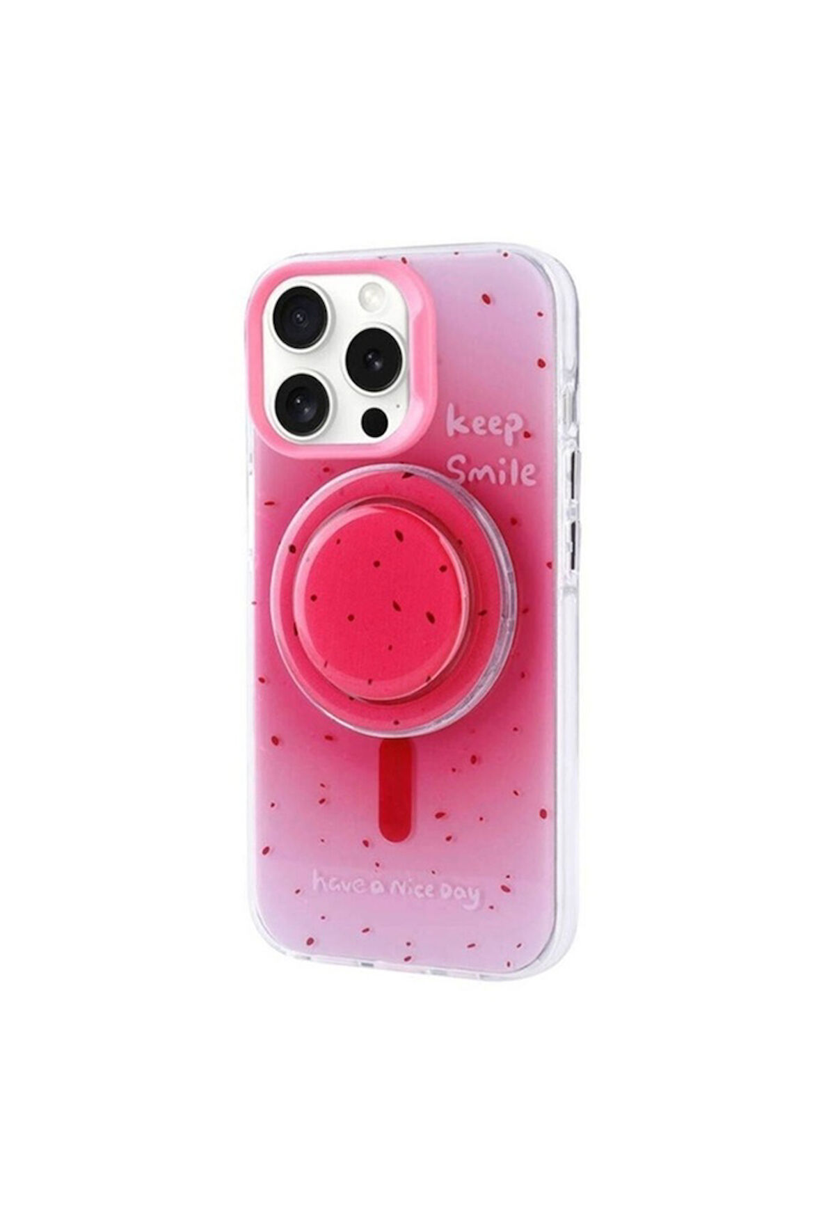 Apple iPhone 15 Pro Max Uyumlu Kılıf Magsafe Şarj Özellikli Tak-Çıkar Pop Soketli Zore Tiktok Kapak Pembe Koyu