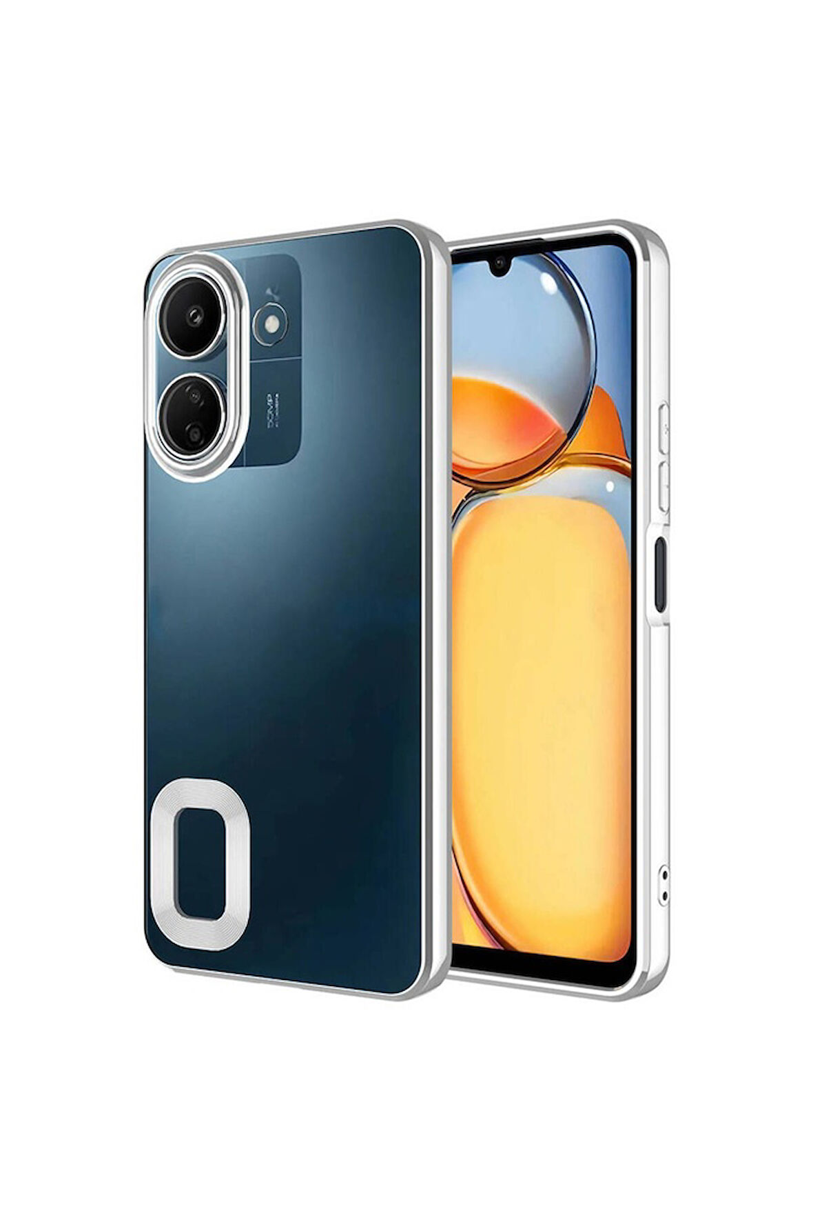 Xiaomi Redmi 13C Uyumlu Kılıf Kamera Korumalı Logo Gösteren Zore Omega Kapak Gümüş